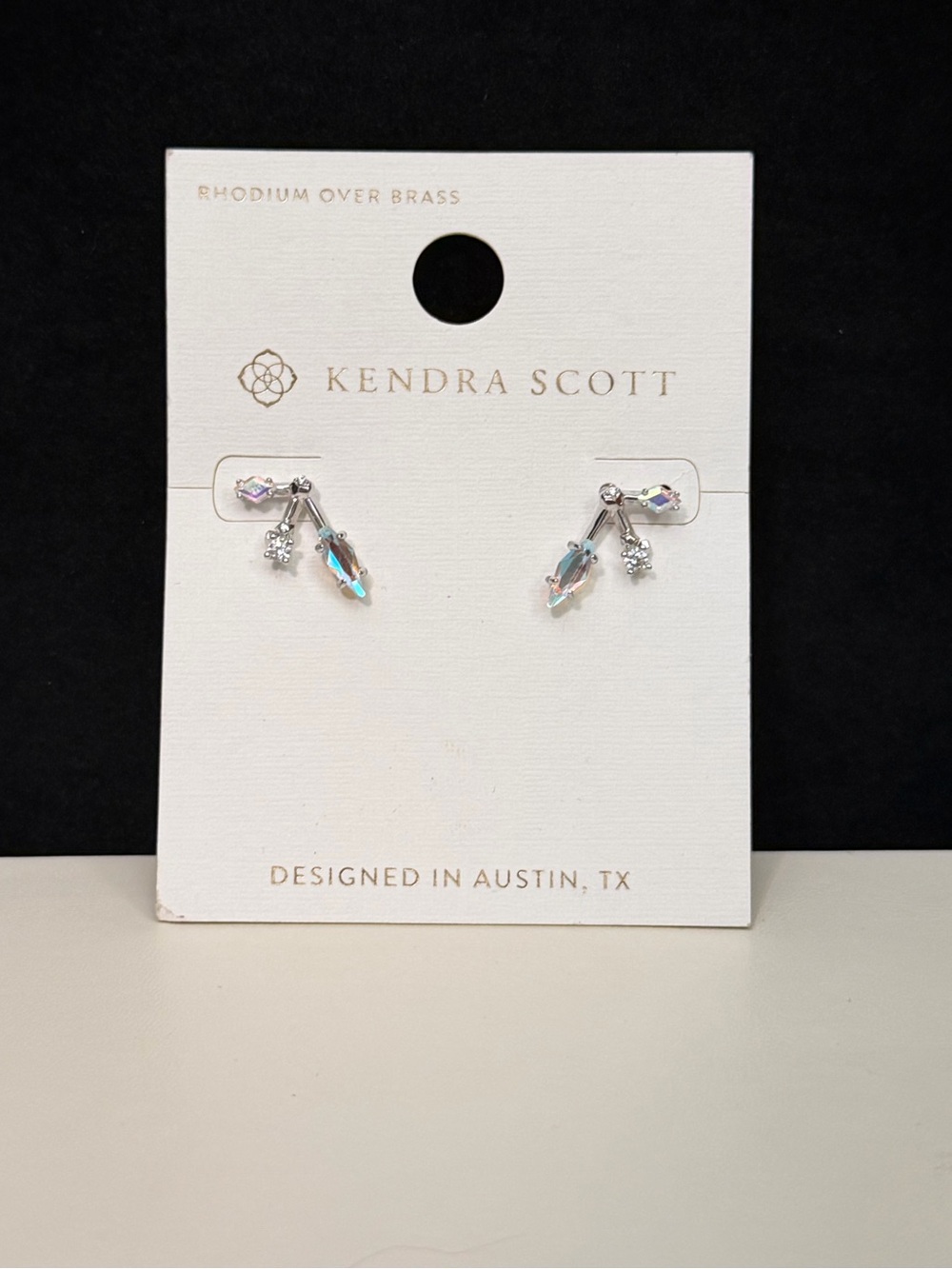 NWT Kendra Scott Meridi Rhodium Iridescent Crystal Stud Earrings